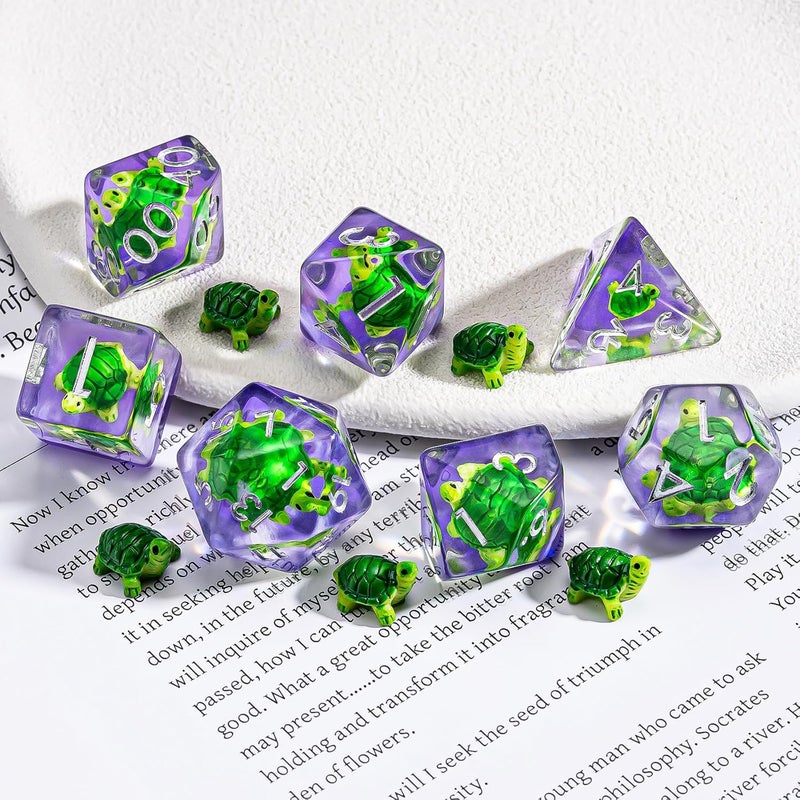 weyano DND Resin Tortoise Dice Set, D&D Polyhedral Dice for Dungeons and Dragons RPG, MTG Role Playing Games D and D Dice 7pcs D20 D12 D10 D8 D6 D4 - Image 2